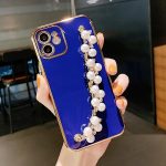 Dark Blue Hand Bracelet iPhone Case With Pearl Strap
