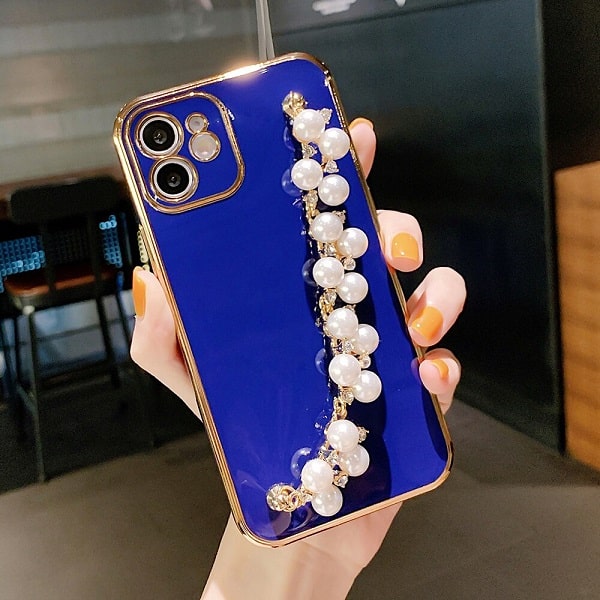 Rhombus Pattern Pearl Bracelet Phone Case Cover for iPhone 11 12