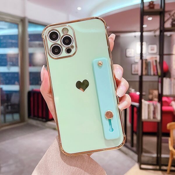 Green Love Heart iPhone Case With Hand Strap
