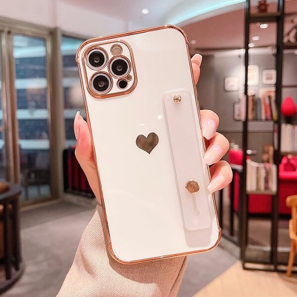 Korean White Heart Makeup Mirror Cute Phone Cases For iPhone 14