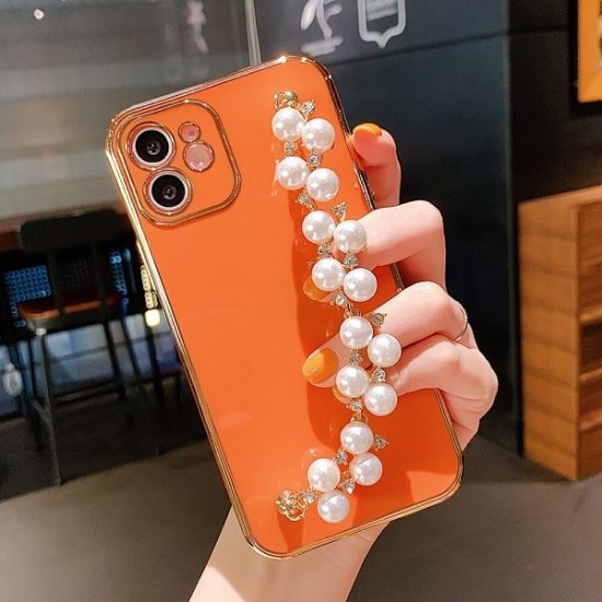 Orange gold plated phone case with chain strap