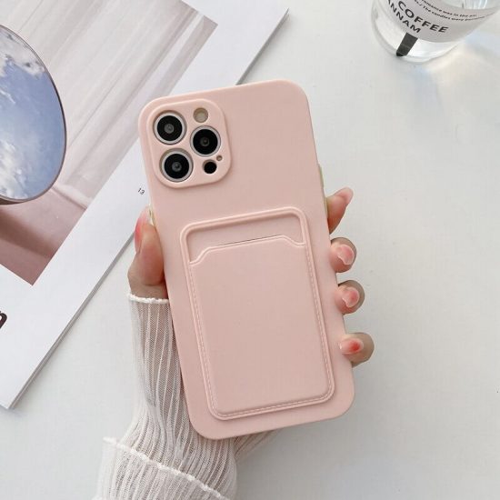 Pink Candy Color Phone Case With Back Card Holder
