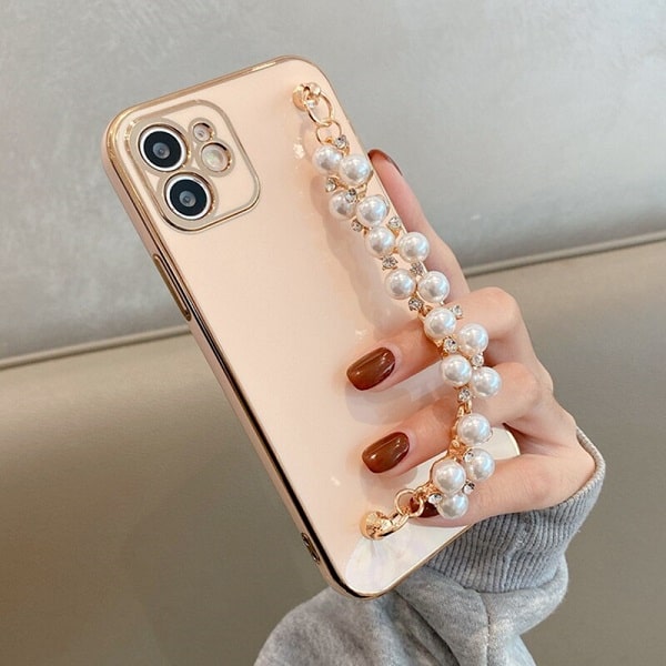 Pink Hand Bracelet iPhone Case With Pearl Strap