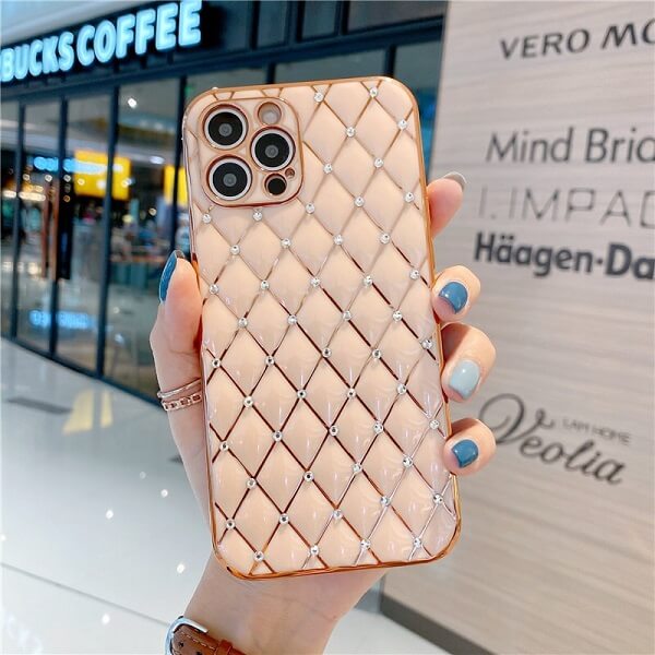 Pink Jeweled Diamond Phone Case with camera lens protection
