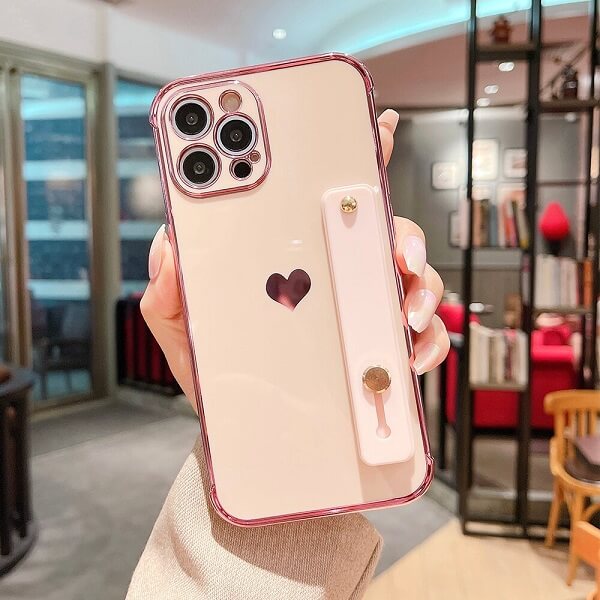 Pink Love Heart Phone Case With Hand Strap