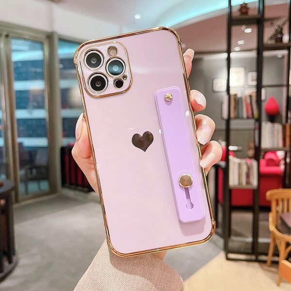 Purple Love Heart iPhone Case With Hand Strap Holder
