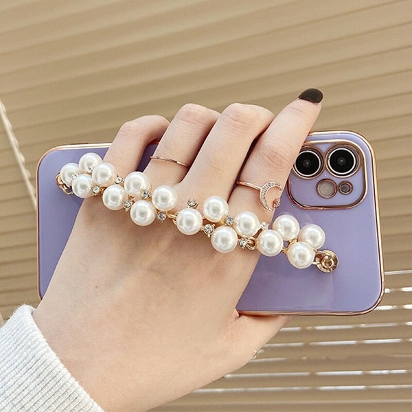 Purple gold plated phone case with chain strap