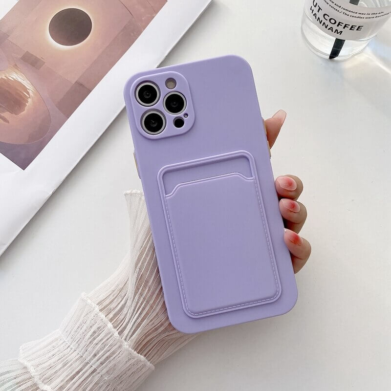 Purple shockproof bumper case with pouch on back