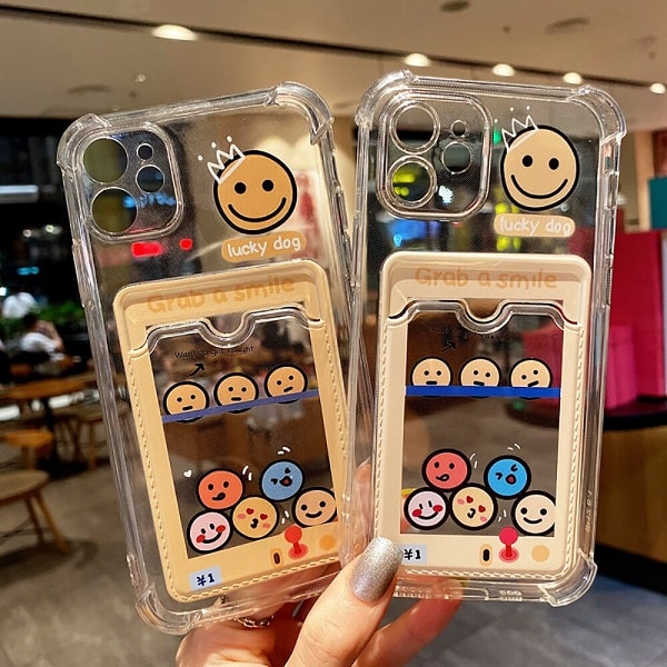 Smiley Face Phone Case With Card Pouch on Back