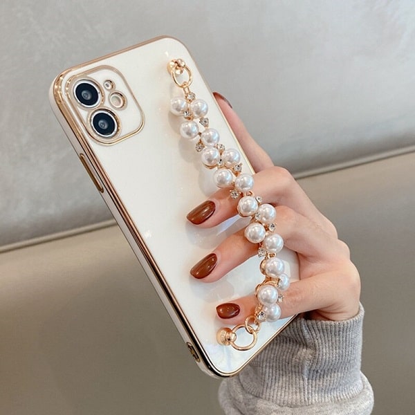 White gold plated phone case with bracelet strap