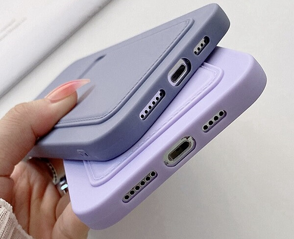 candy color shockproof bumper phone case with credit card holder on back and camera lens protection