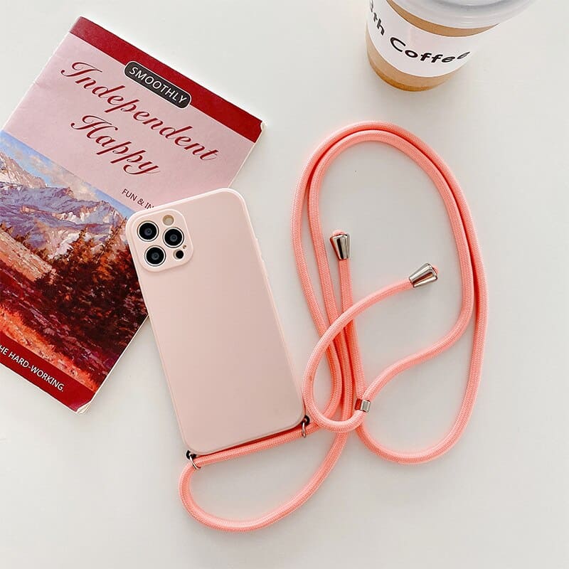 pink silicone crossbody iPhone 13 case