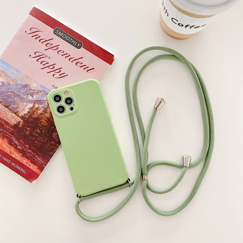 silicone necklace phone case with a neck cord for iPhone 13 - green