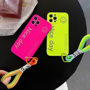 Smiley Fluorescence Phone Case With Wrist Strap