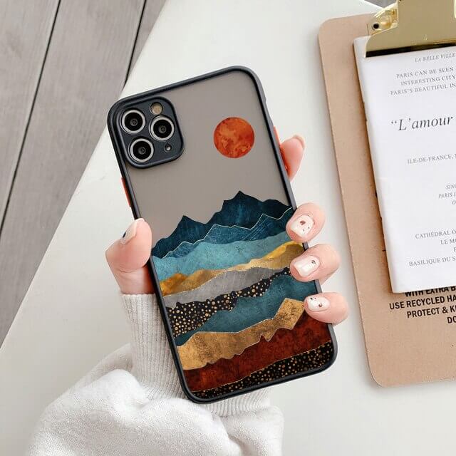Sunset Mountain and orange moon phone Case