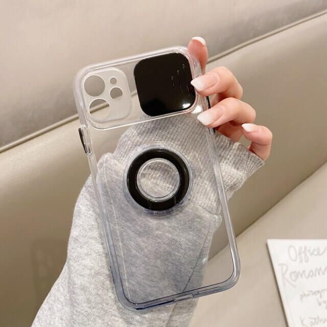 Black Solid Color iPhone Case With Camera Cover
