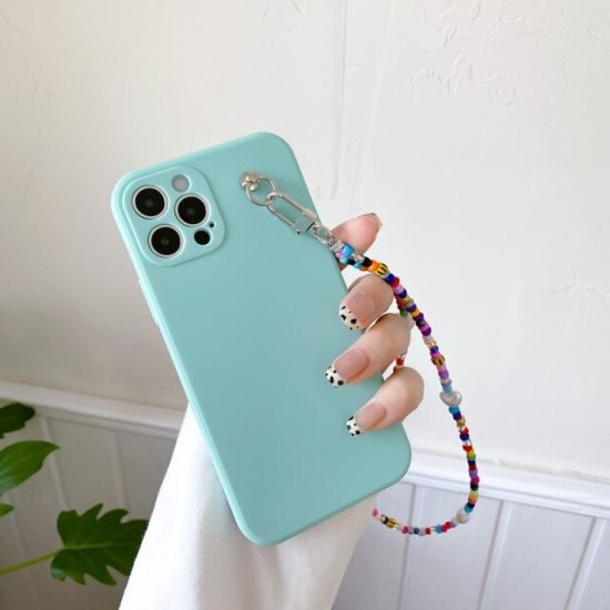 Candy Color Phone Case With Charm Loop- mint green