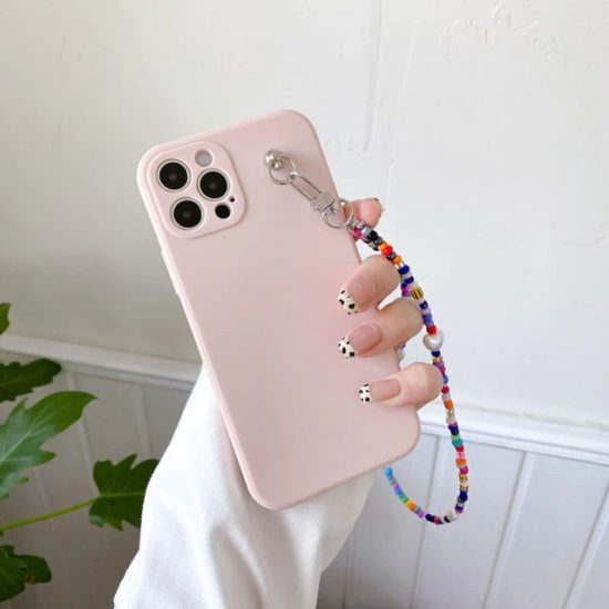 Candy Color Phone Case With Charm Loop-pink