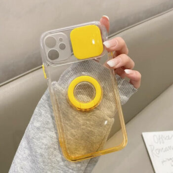 Gradient Solid Color Phone Case With Sliding Camera Cover-YELLOW