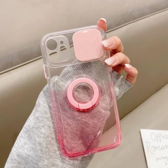 Pink Gradient Solid Color Phone Case With Sliding Camera Cover