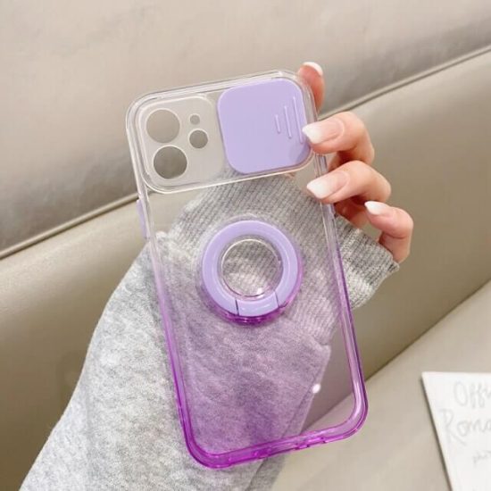 Gradient Solid Color Phone Case With Sliding Camera Lens Cover