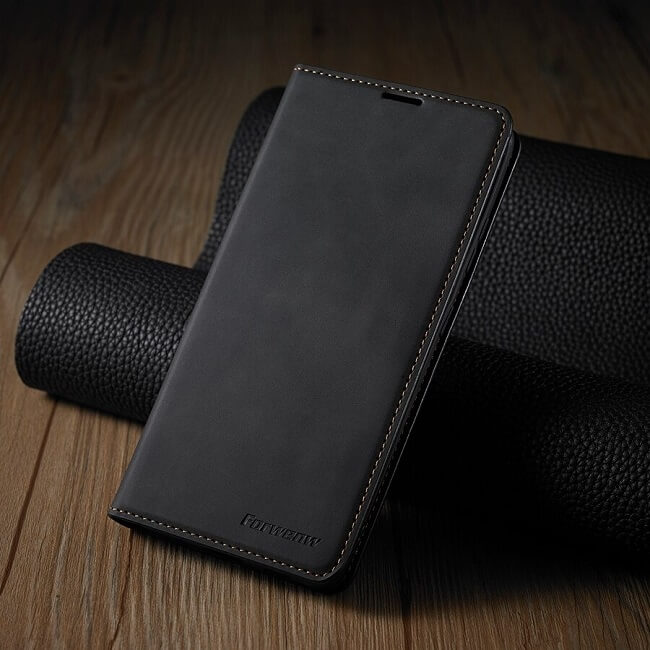Black Leather Wallet Samsung S22 Ultra Case