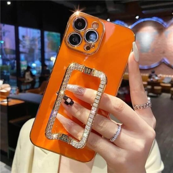 Gold Plating Phone Case With 3D Diamond Square Holder