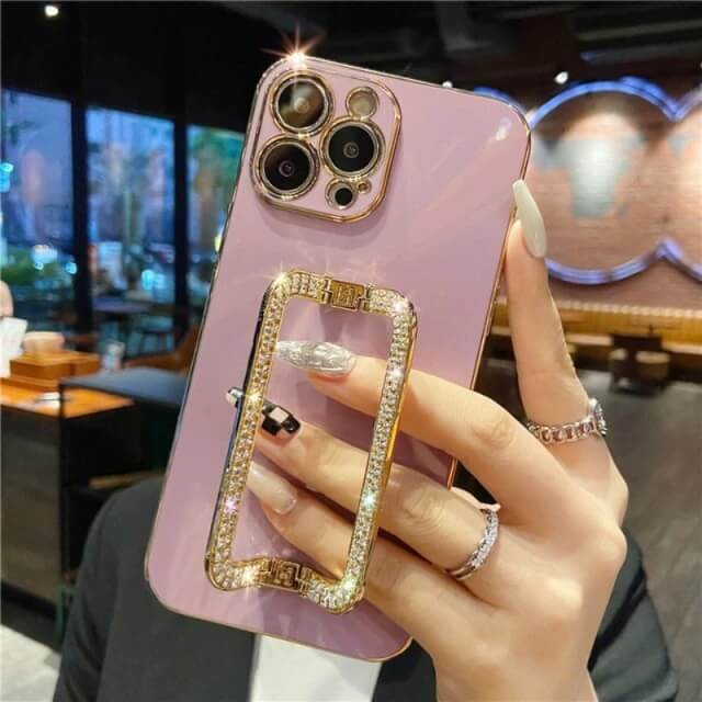 Gold Plated Phone Case With Diamond Square Holder
