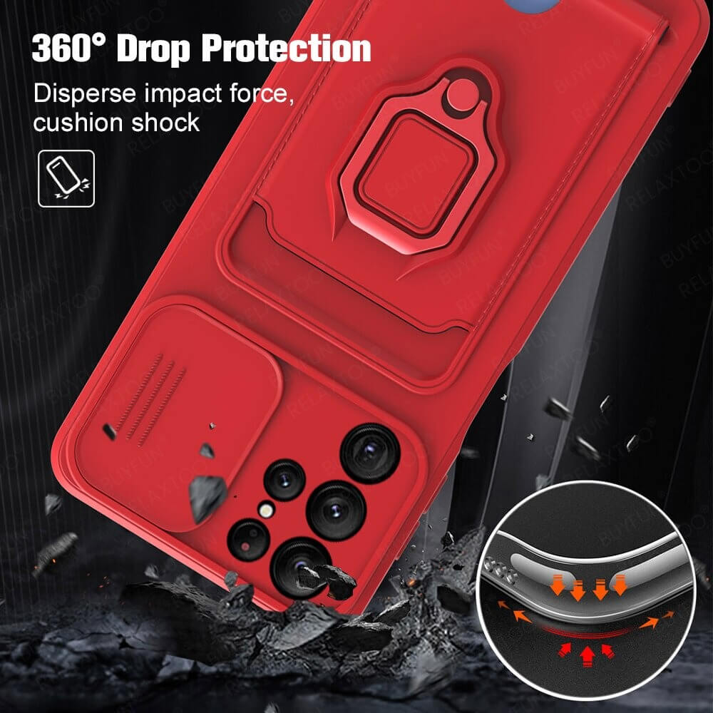 Slide Camera Lens Protection Samsung S22 Ultra Case with credit card holder