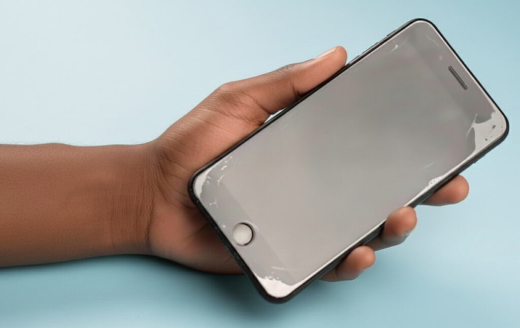 Screen protector showing edge bubbles that returned after installation due to adhesive contact failure near the perimeter