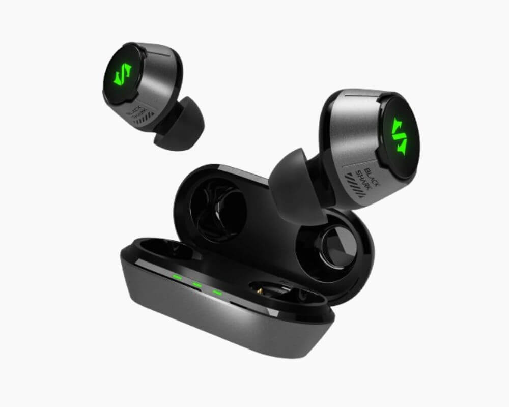 Black Bluetooth Noise Cancelling Earbuds with charging case