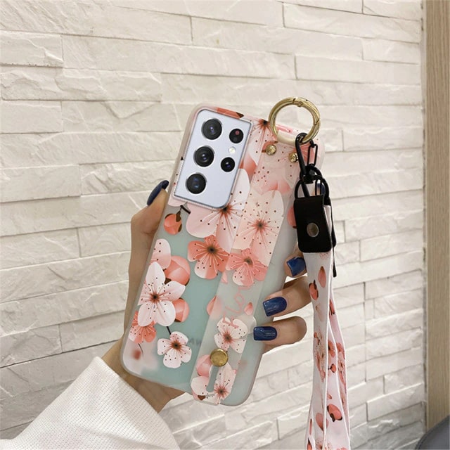 Flower Samsung Case With Lanyard and Strap