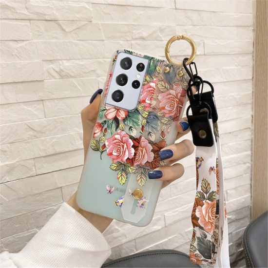 Flower Samsung S21 Case With Lanyard and Strap