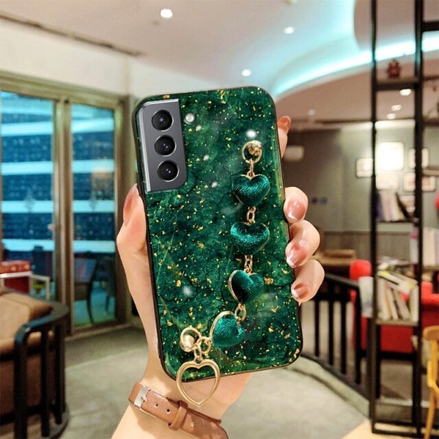 Green Marble Case With Chain Strap for Samsung S22-S21-S20-S22 Plus-S21 Ultra