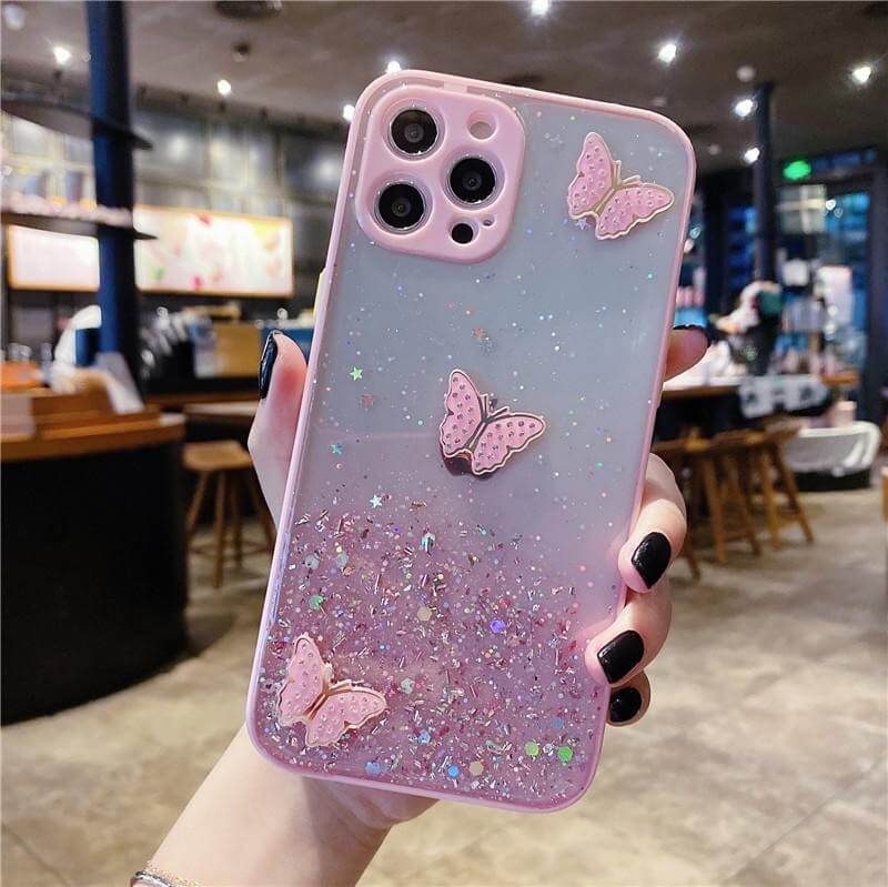 Pink Butterfly Glitter Case