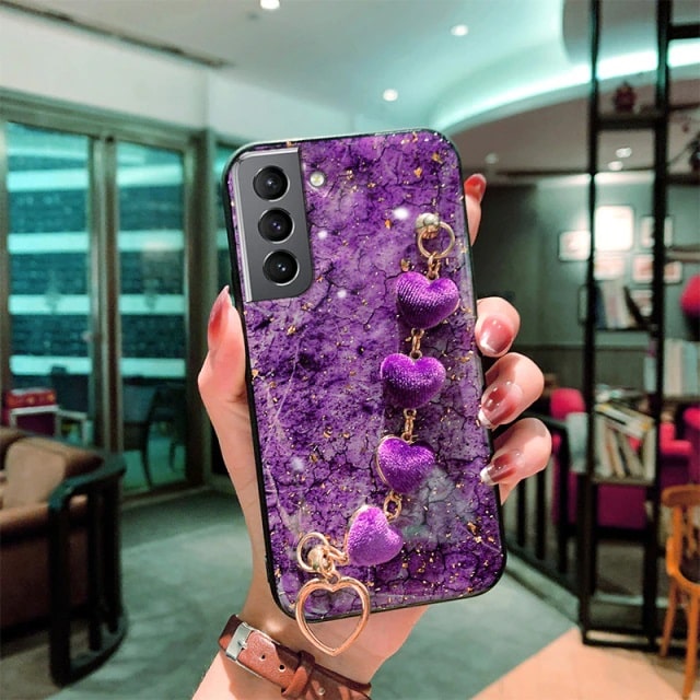 Purpe Marble Case With Chain Strap for Samsung S22-S21-S20-S22 Plus-S21 Ultra