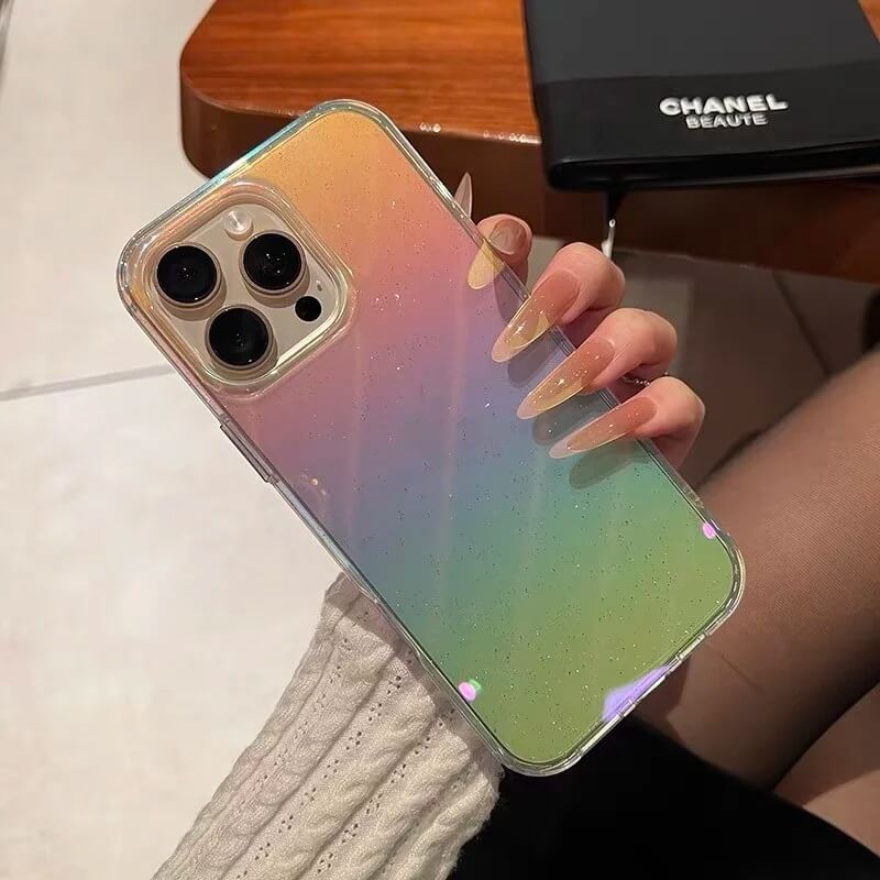 Rainbow Gradient Glitter Clear iPhone Case Cushion Corners Rainbow Gradient Glitter Clear iPhone Case Cushion Corners