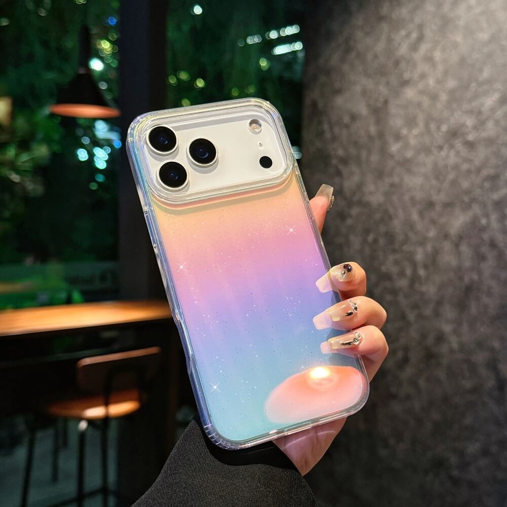 Rainbow Gradient Glitter Clear iPhone Case with Air Cushion Corners Rainbow Gradient Glitter Clear iPhone Case with Air Cushion Corners