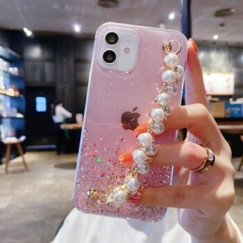glitter Phone case with pearl bracelet