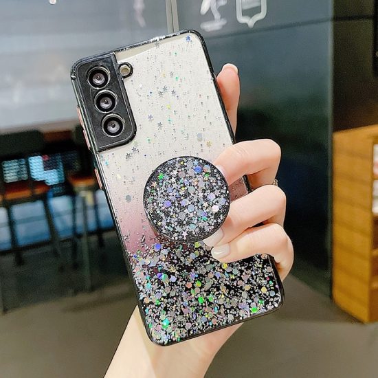 Black Glitter Samsung Case With Pop Up Holder
