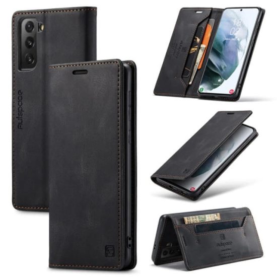 Black Samsung Galaxy S22 Plus Retro Flip Leather Wallet Case