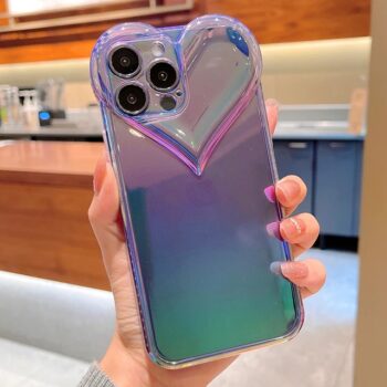 Love Heart Gradient Clear iPhone Case - Blue