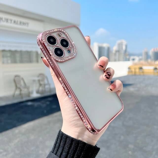 Rhinestone Diamond Transparent iPhone case- Pink
