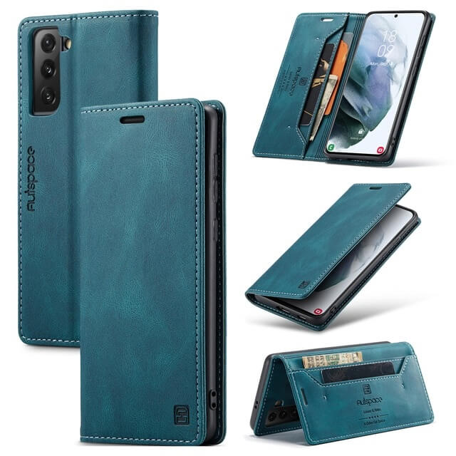 Samsung Galaxy S22 Plus Retro Flip Leather Wallet Case blue color