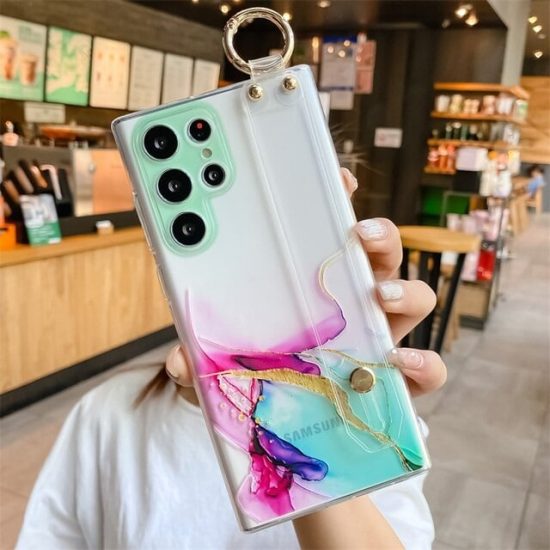 3D Marble Samsung Case With Hand Strap- green