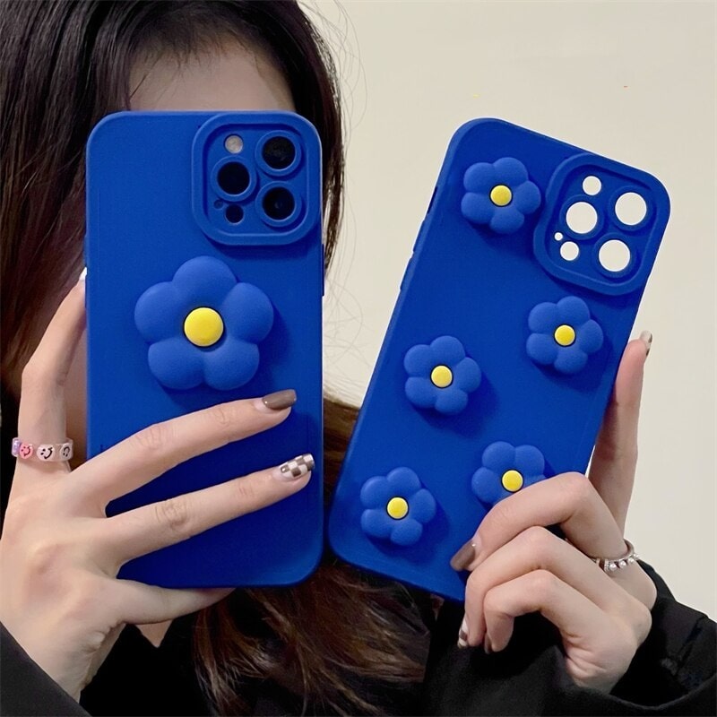 Solid Blue 3D Flower Phone Case