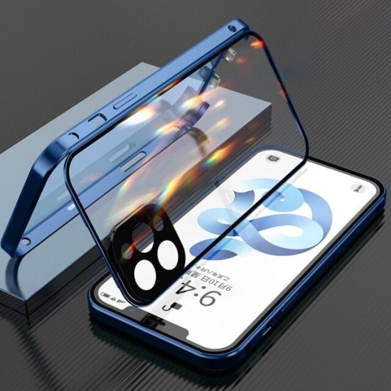 Upgraded Magnetic Adsorption Double Sided iPhone Case- blue
