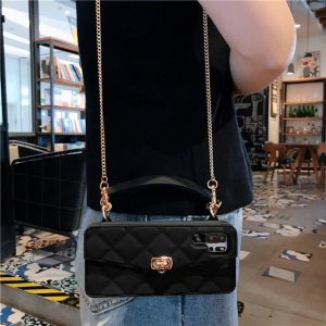 Black Huawei Chain Necklace Handbag Wallet Case