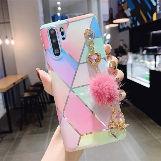 Geometry Hair Ball Chain Bracelet Case for Huawei P20, P30, and P40 Pro