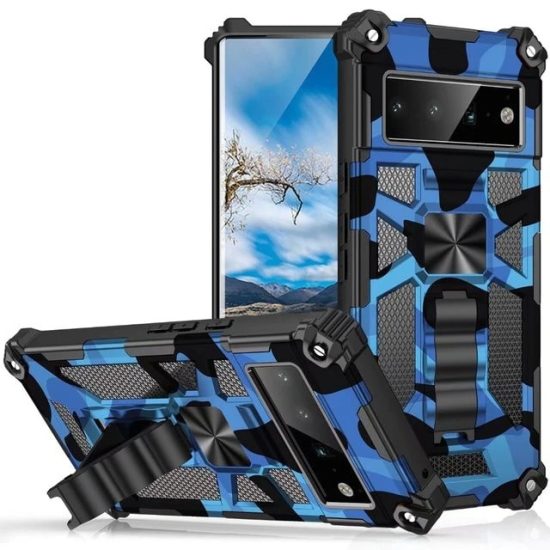 Camouflage Blue Military Shockproof Pixel Case With Stand